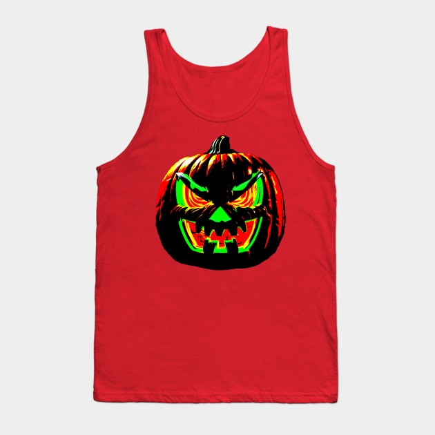 Neon Retro Vintage Jack O' Lantern Pumpkin Tank Top by Creative Creation